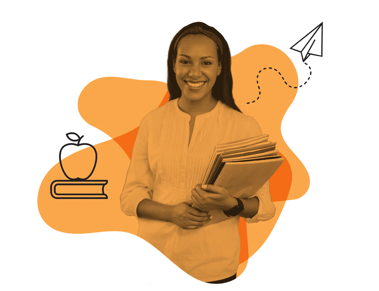 A teacher holding a stack of folders