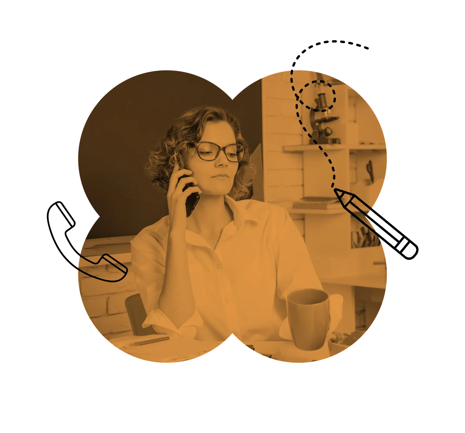 A teacher on the phone at her desk